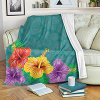 Hawaiian Colorful Hibiscus Polynesian Premium Blankets - AH White - Polynesian Pride