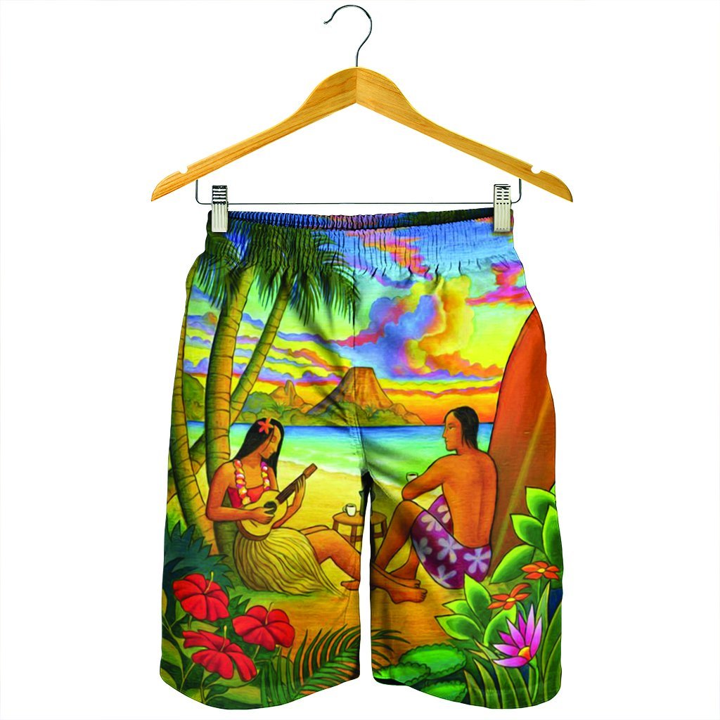 Hawaiian Couple Sing A Song On Beach Sunset Men's Shorts - AH - Polynesian Pride