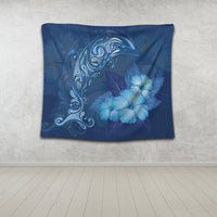 Hawaiian Dolphin Hibiscus Tropic Blue Polynesian Tapestry - AH - Polynesian Pride