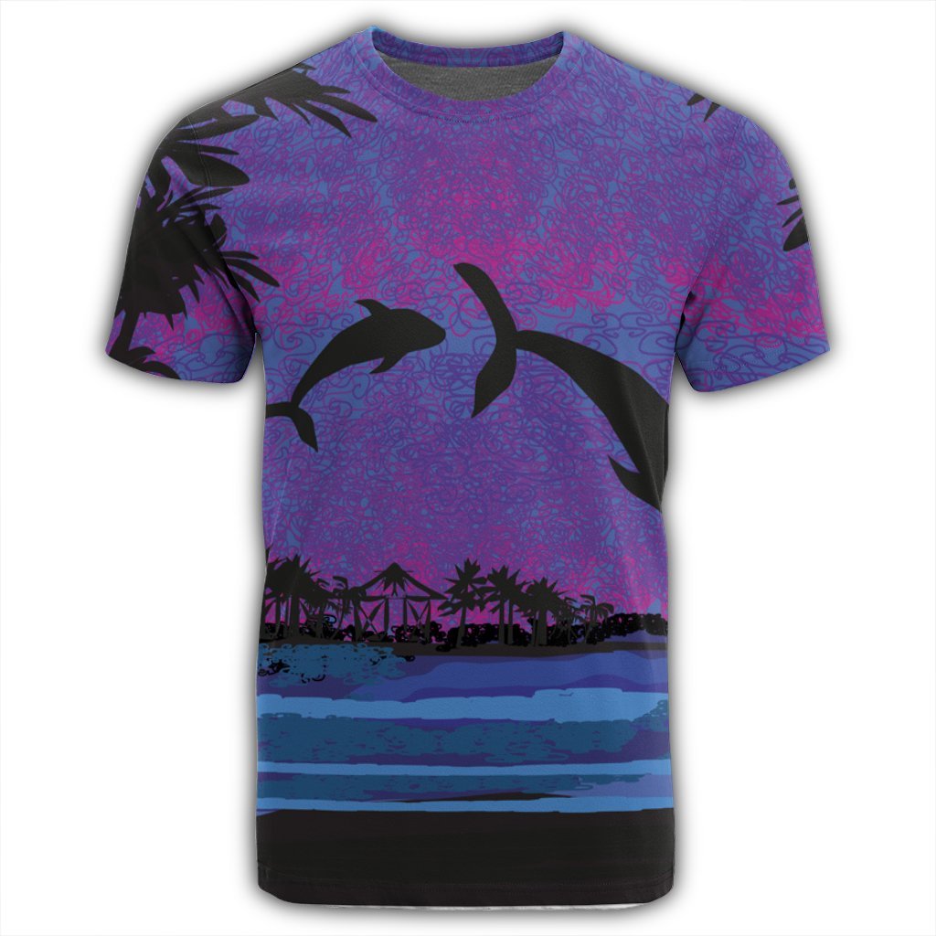 Hawaiian Dolphin In Night Polynesian T Shirt - Polynesian Pride