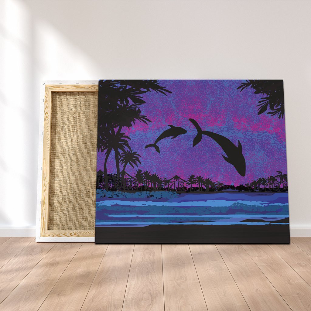 Hawaiian Dolphin In Night Polynesian Canvas - AH Canvas Poly-cotton - Polynesian Pride