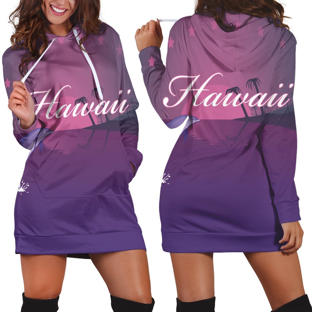 Hawaiian Dolphin Violet Polynesian Hoodie Dress - AH Black - Polynesian Pride