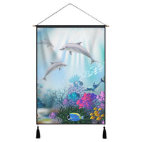 Hawaiian Dolphins Play The Ocean Polynesian Hanging Poster - AH Hanging Poster Cotton And Linen - Polynesian Pride