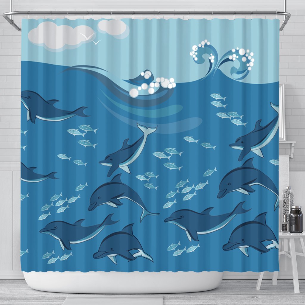 Hawaiian Dolphins Polynesian Shower Curtain - AH 177 x 172 (cm) Black - Polynesian Pride