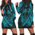 Hawaiian Fish Hook Hibiscus Banzai Surfing Polynesian Hoodie Dress Blue - AH Black - Polynesian Pride