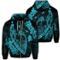Hawaiian Fish Hook Hibiscus Banzai Surfing Polynesian Zip Hoodie Blue Unisex Art - Polynesian Pride