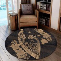 Hawaiian Fish Hook Hibiscus Banzai Surfing Polynesian Round Carpet Gold - AH - Polynesian Pride