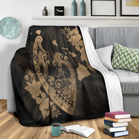 Hawaiian Fish Hook Hibiscus Banzai Surfing Polynesian Premium Blankets Gold - AH - Polynesian Pride