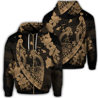 Hawaiian Fish Hook Hibiscus Banzai Surfing Polynesian Zip Hoodie Gold Unisex Art - Polynesian Pride