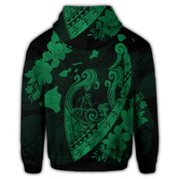 Hawaiian Fish Hook Hibiscus Banzai Surfing Polynesian Zip Hoodie Green - Polynesian Pride
