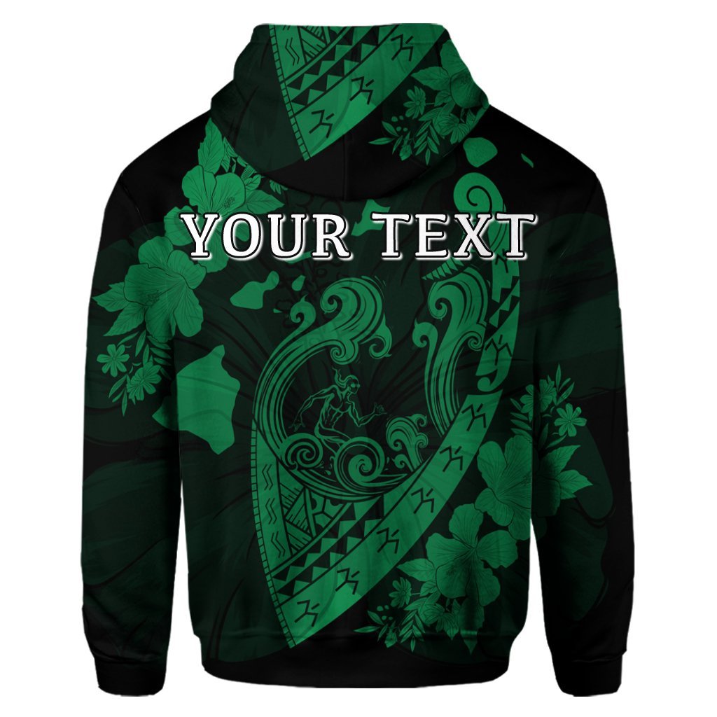 Custom Hawaiian Fish Hook Hibiscus Banzai Surfing Polynesian Hoodie Green - Polynesian Pride