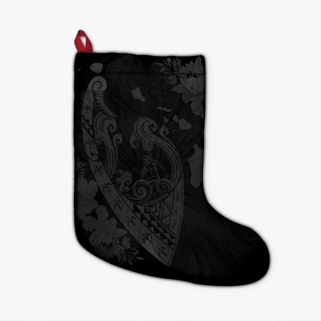 Hawaiian Fish Hook Hibiscus Banzai Surfing Polynesian Christmas Stocking Grey - AH Christmas Stocking 26 X 42 cm Black - Polynesian Pride