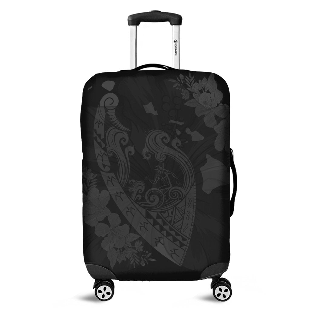 Hawaiian Fish Hook Hibiscus Banzai Surfing Polynesian Luggage Covers Grey - AH Black - Polynesian Pride