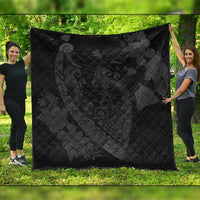 Hawaiian Fish Hook Hibiscus Banzai Surfing Polynesian Premium Quilts Grey - AH Black - Polynesian Pride