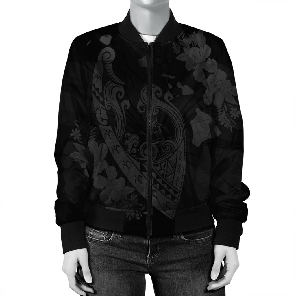 Hawaiian Fish Hook Hibiscus Banzai Surfing Polynesian Bomber Jacket Grey - AH - Polynesian Pride