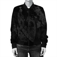 Hawaiian Fish Hook Hibiscus Banzai Surfing Polynesian Bomber Jacket Grey - AH - Polynesian Pride