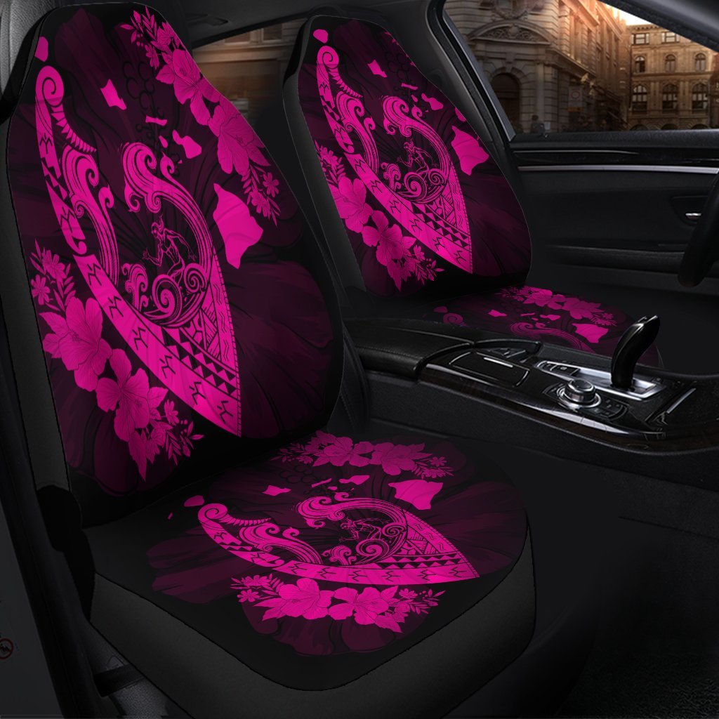 Hawaiian Fish Hook Hibiscus Banzai Surfing Polynesian Car Seat Covers Pink - AH - Polynesian Pride