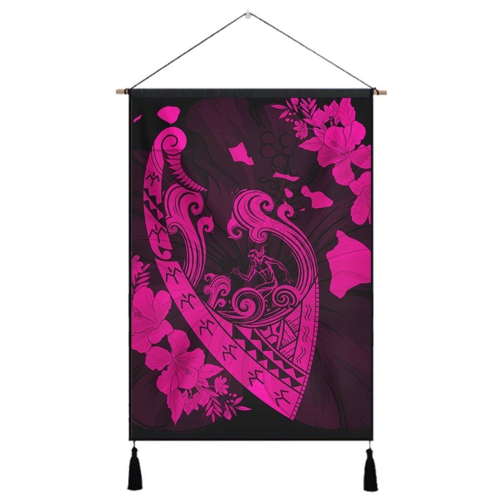 Hawaiian Fish Hook Hibiscus Banzai Surfing Polynesian Hanging Poster Pink - AH Hanging Poster Cotton And Linen - Polynesian Pride