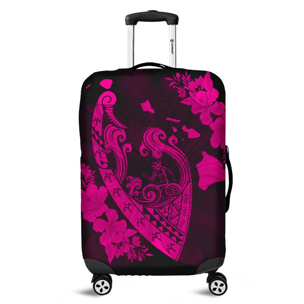 Hawaiian Fish Hook Hibiscus Banzai Surfing Polynesian Luggage Covers Pink - AH Black - Polynesian Pride