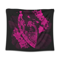 Hawaiian Fish Hook Hibiscus Banzai Surfing Polynesian Tapestry Pink - AH Wall Tapestry Black - Polynesian Pride