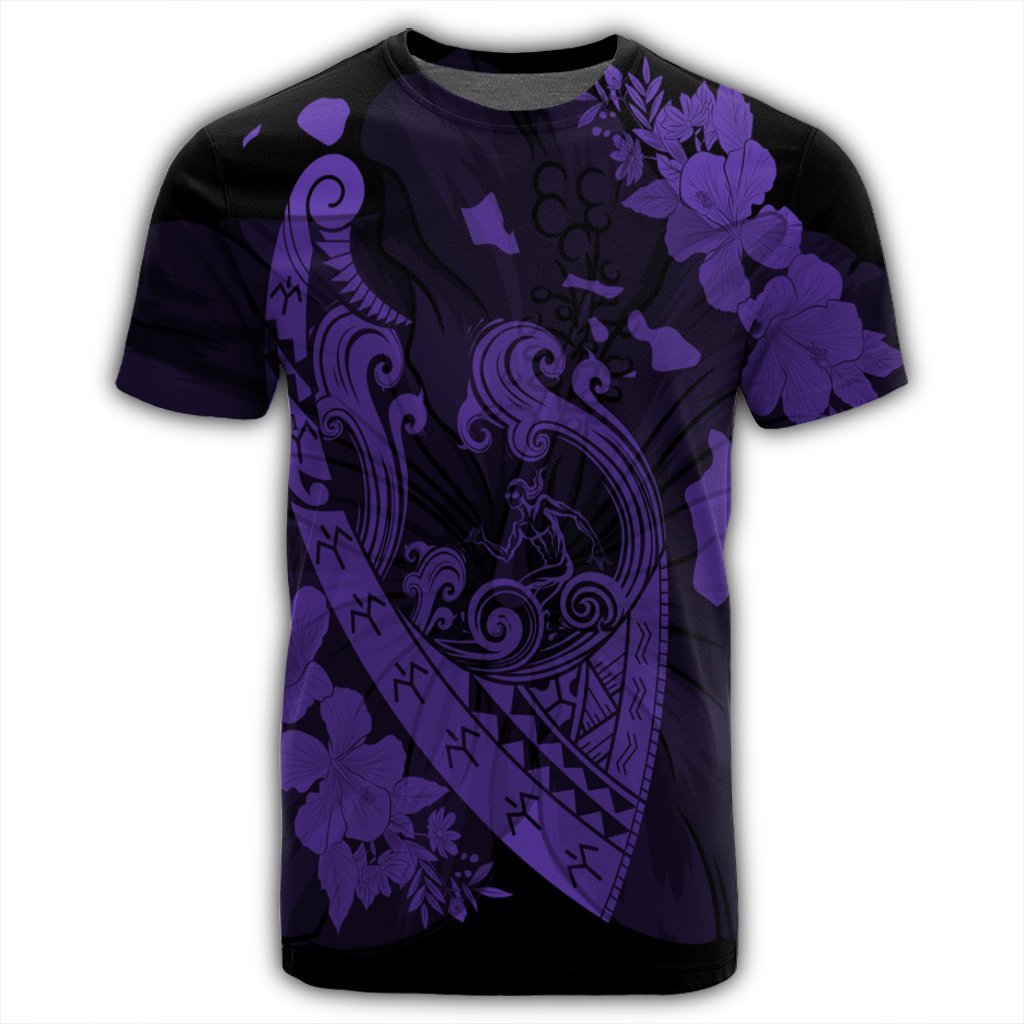 Hawaiian Fish Hook Hibiscus Banzai Surfing Polynesian T Shirt Purple - Polynesian Pride