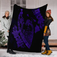 Hawaiian Fish Hook Hibiscus Banzai Surfing Polynesian Premium Blankets Purple - AH - Polynesian Pride