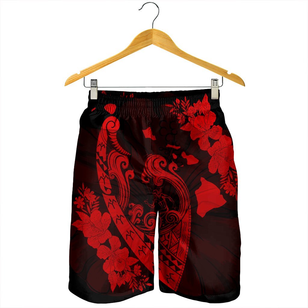 Hawaiian Fish Hook Hibiscus Banzai Surfing Polynesian Men's Shorts Red - AH - Polynesian Pride