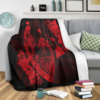 Hawaiian Fish Hook Hibiscus Banzai Surfing Polynesian Premium Blankets Red - AH - Polynesian Pride