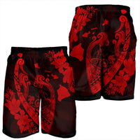 Hawaiian Fish Hook Hibiscus Banzai Surfing Polynesian Men's Shorts Red - AH - Polynesian Pride