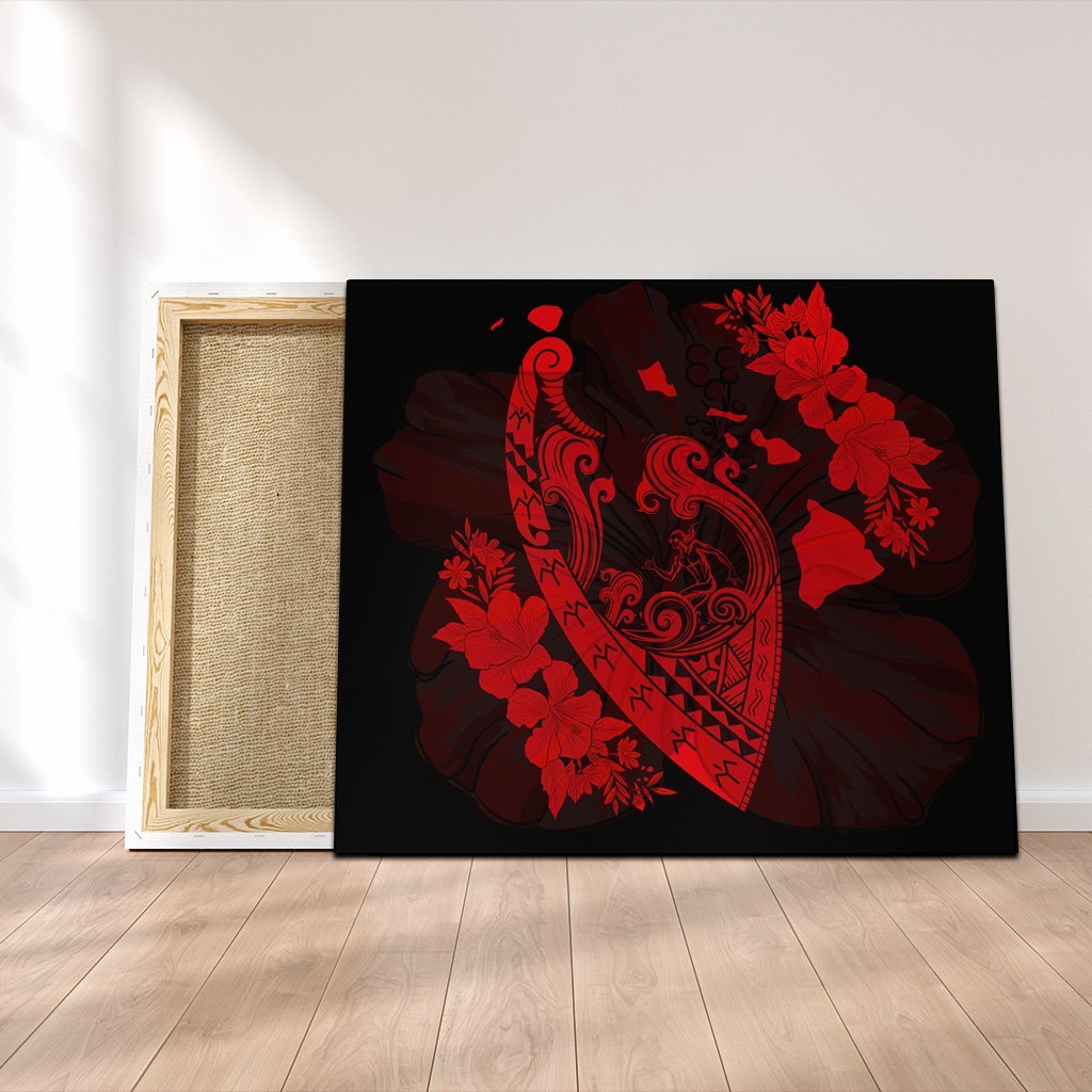 Hawaiian Fish Hook Hibiscus Banzai Surfing Polynesian Canvas Red - AH Canvas Poly-cotton - Polynesian Pride