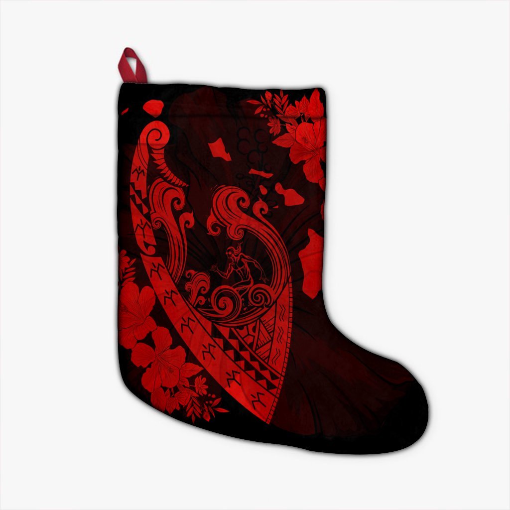 Hawaiian Fish Hook Hibiscus Banzai Surfing Polynesian Christmas Stocking Red - AH Christmas Stocking 26 X 42 cm Black - Polynesian Pride