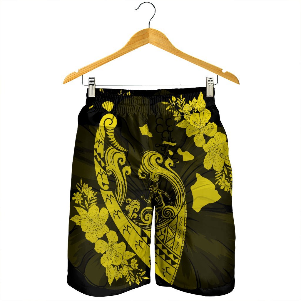 Hawaiian Fish Hook Hibiscus Banzai Surfing Polynesian Men's Shorts Yellow - AH - Polynesian Pride