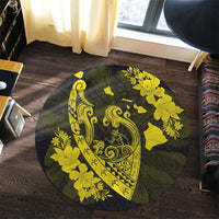 Hawaiian Fish Hook Hibiscus Banzai Surfing Polynesian Round Carpet Yellow - AH - Polynesian Pride