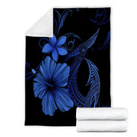Hawaiian Fish Hook Hibiscus Plumeria Polynesian Premium Blankets - Blue - AH - Polynesian Pride