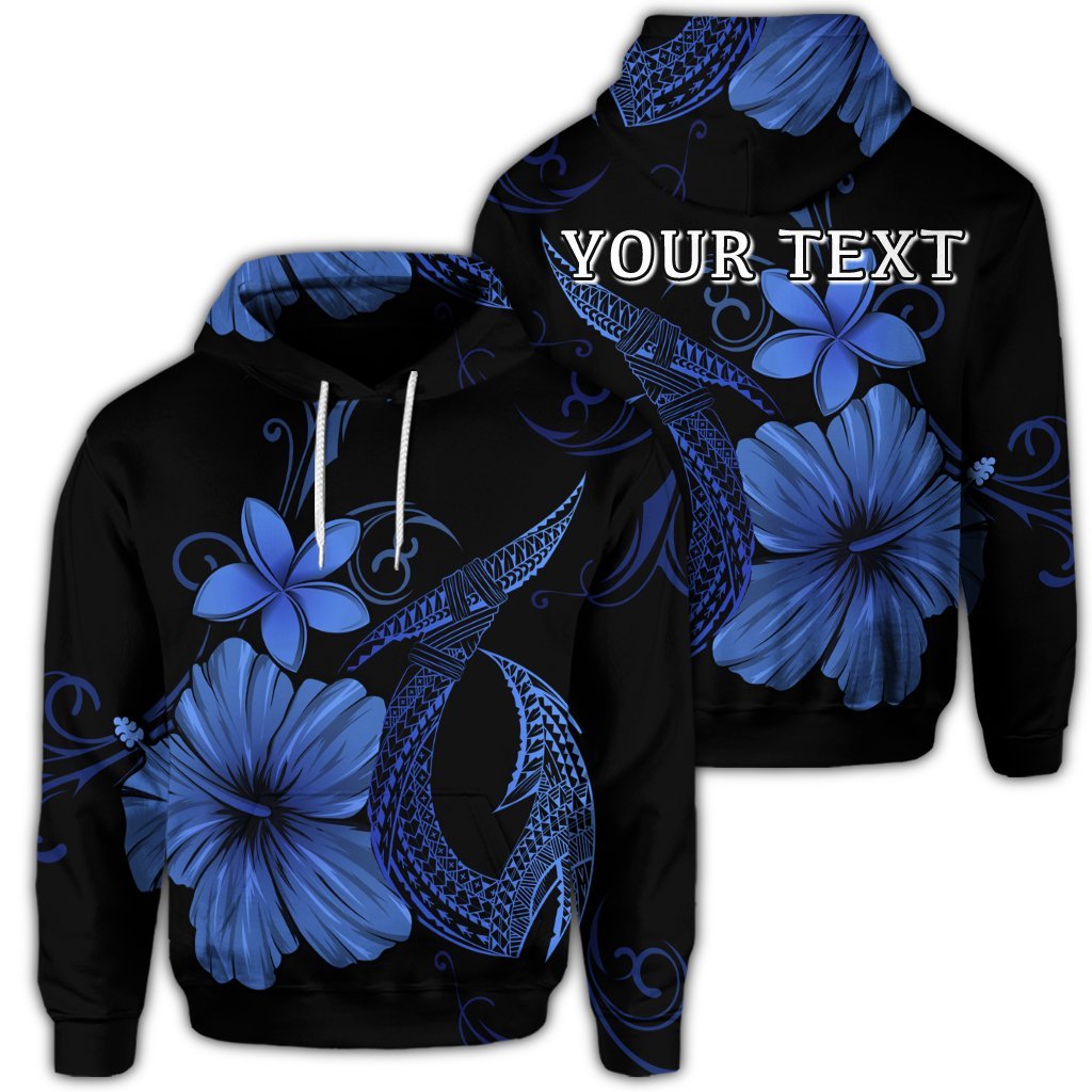 Custom Hawaiian Fish Hook Hibiscus Plumeria Polynesian Hoodie Blue Unisex Art - Polynesian Pride