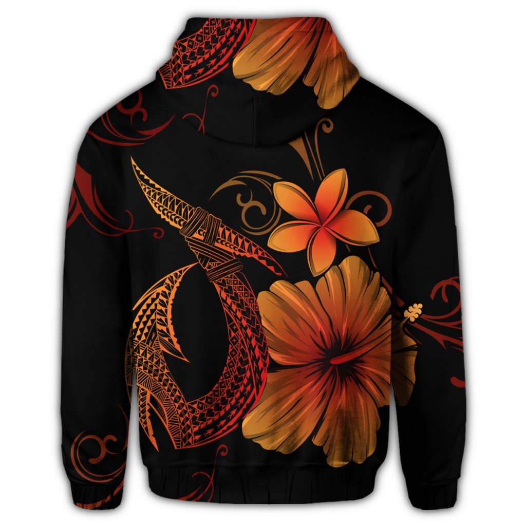 Hawaiian Fish Hook Hibiscus Plumeria Polynesian Zip Hoodie Orange - Polynesian Pride