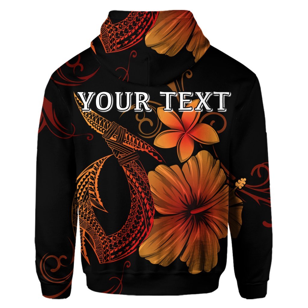 Custom Hawaiian Fish Hook Hibiscus Plumeria Polynesian Hoodie Orange - Polynesian Pride