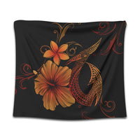 Hawaiian Fish Hook Hibiscus Plumeria Polynesian Tapestry - Orange - AH Wall Tapestry Black - Polynesian Pride