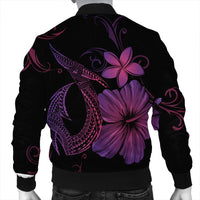 Hawaiian Fish Hook Hibiscus Plumeria Polynesian Bomber Jacket - Pink - AH - Polynesian Pride