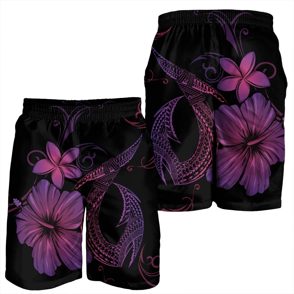 Hawaiian Fish Hook Hibiscus Plumeria Polynesian Men's Shorts - Pink - AH - Polynesian Pride