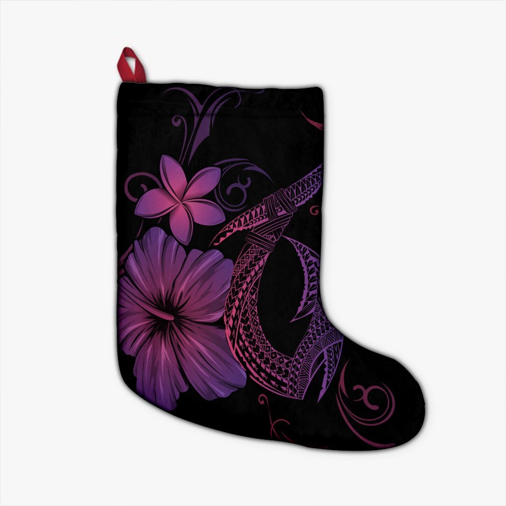 Hawaiian Fish Hook Hibiscus Plumeria Polynesian Christmas Stocking - Pink - AH Christmas Stocking 26 X 42 cm Black - Polynesian Pride