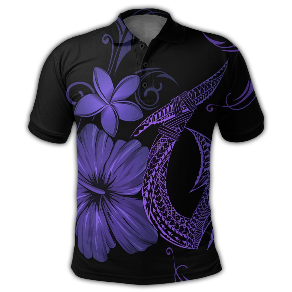 Hawaiian Fish Hook Hibiscus Plumeria Polynesian Polo Shirt Purple - Polynesian Pride