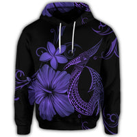 Hawaiian Fish Hook Hibiscus Plumeria Polynesian Hoodie Purple - Polynesian Pride