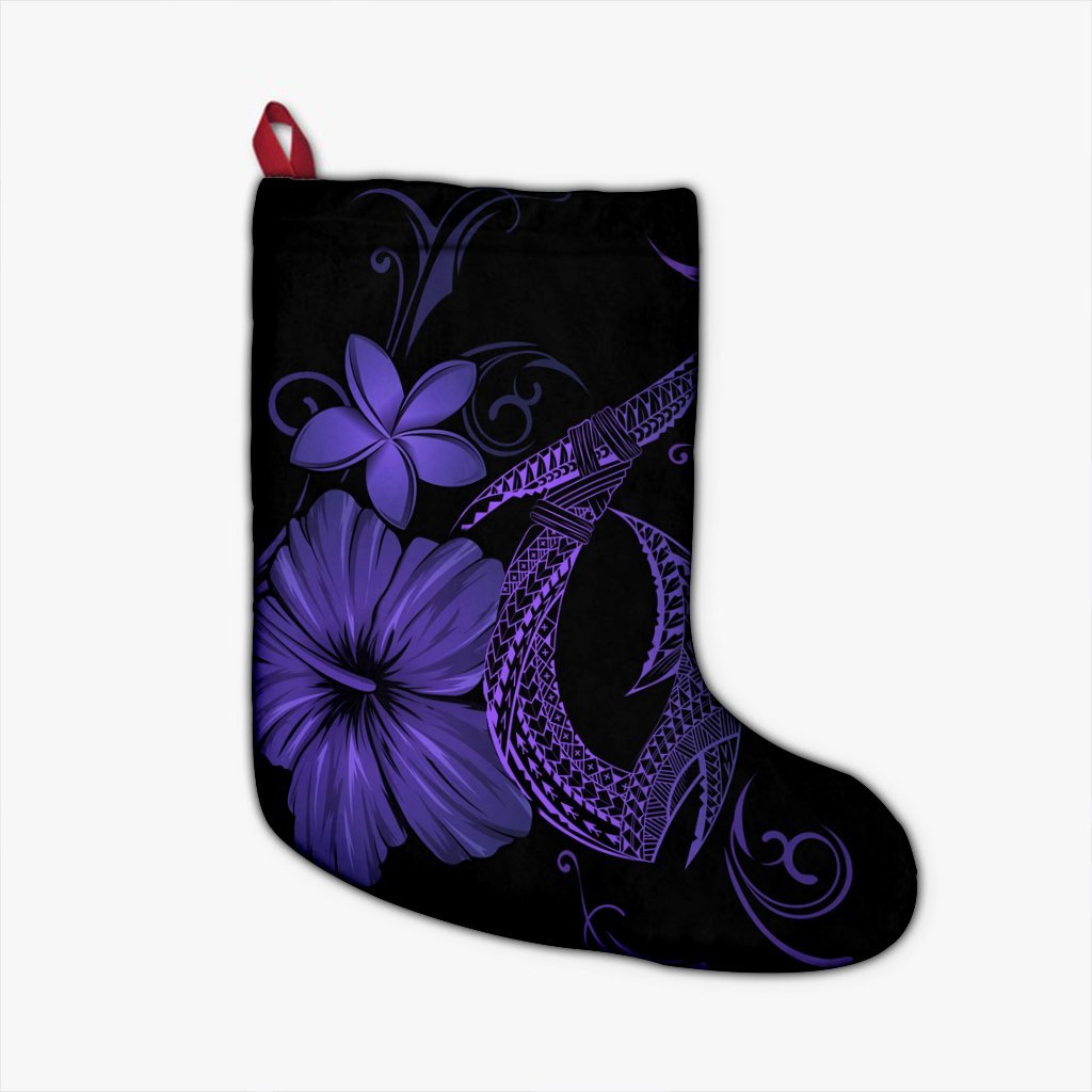 Hawaiian Fish Hook Hibiscus Plumeria Polynesian Christmas Stocking - Purple - AH Christmas Stocking 26 X 42 cm Black - Polynesian Pride