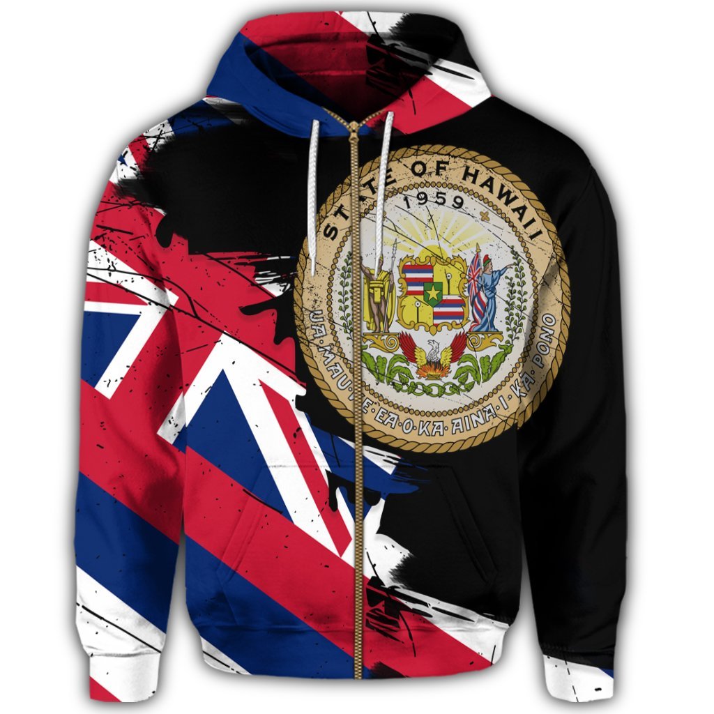 Hawaiian Flag Coat of Arms of Hawaii Polynesian Zip Hoodie Classic Style - Polynesian Pride