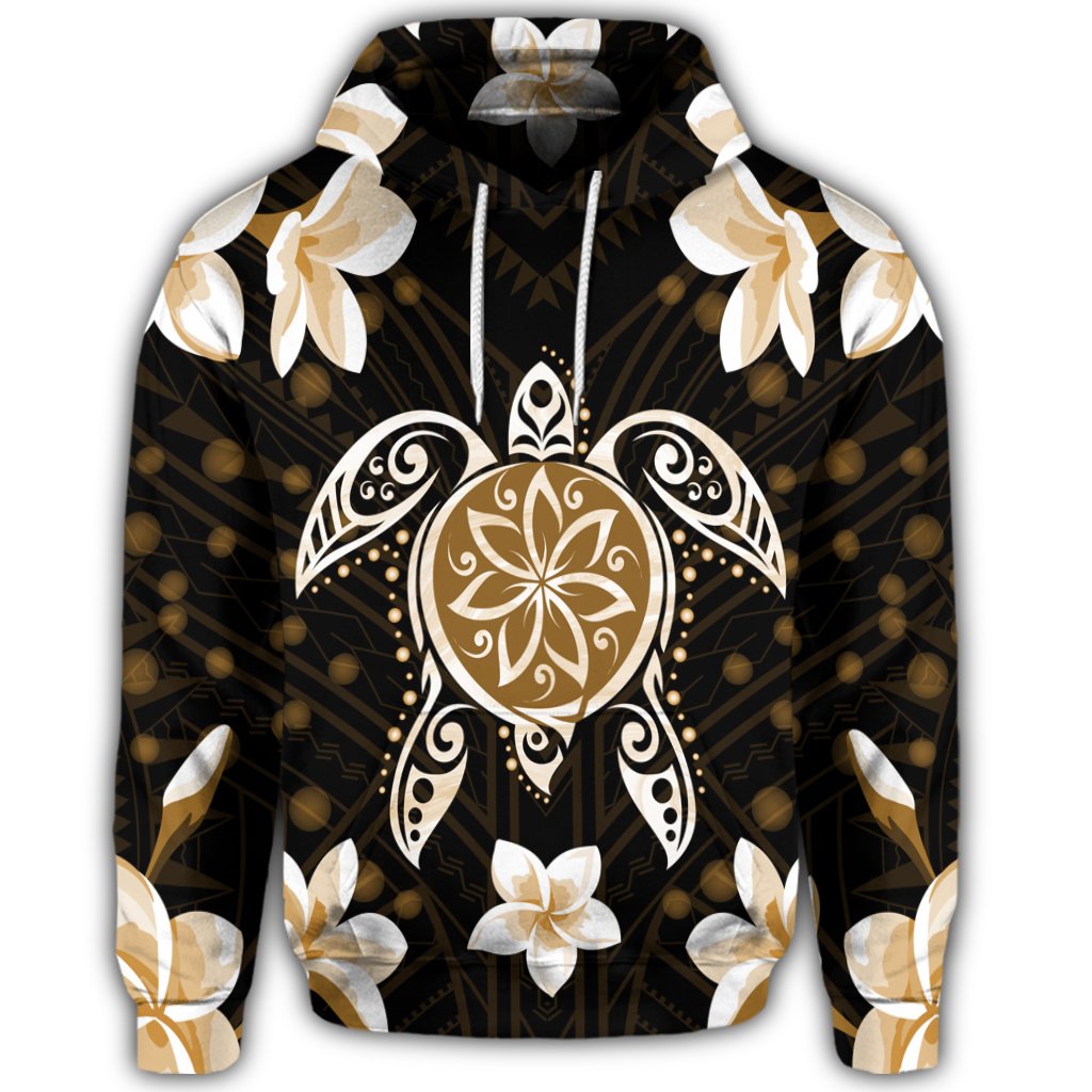 Hawaiian Gold Turtle Plumeria Hoodie - Polynesian Pride