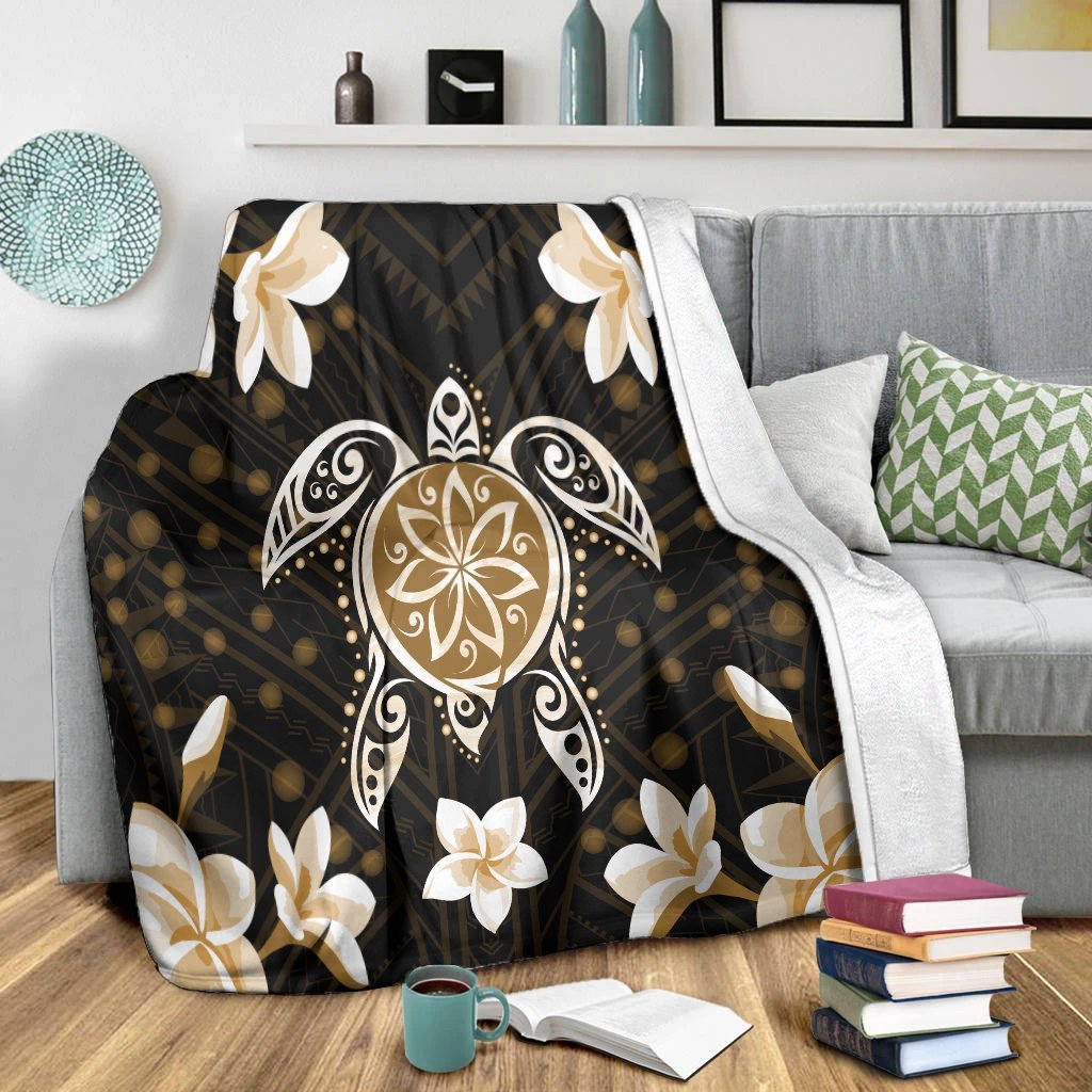 Hawaiian Gold Turtle Plumeria Premium Blankets AH - Polynesian Pride