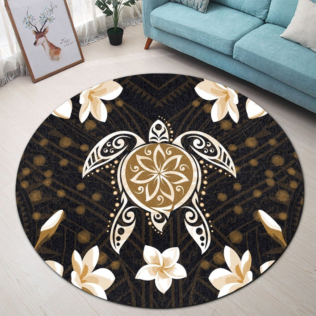 Hawaiian Gold Turtle Plumeria Round Carpet AH - Polynesian Pride