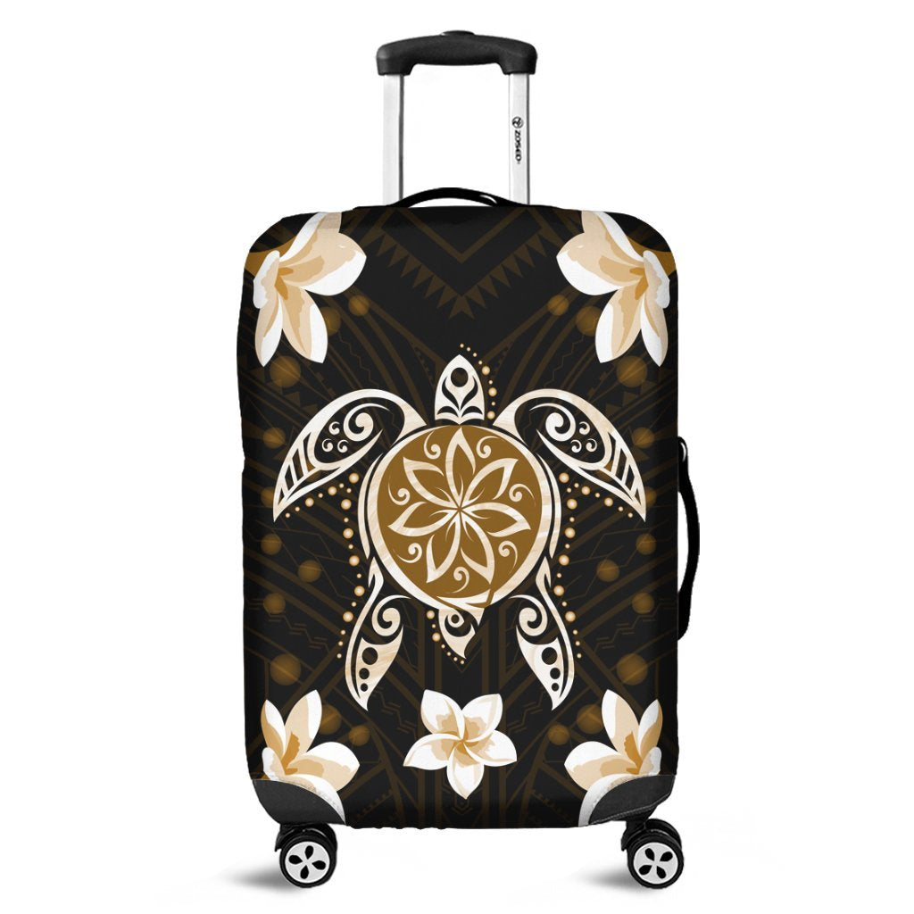 Hawaiian Gold Turtle Plumeria Luggage Covers AH Black - Polynesian Pride