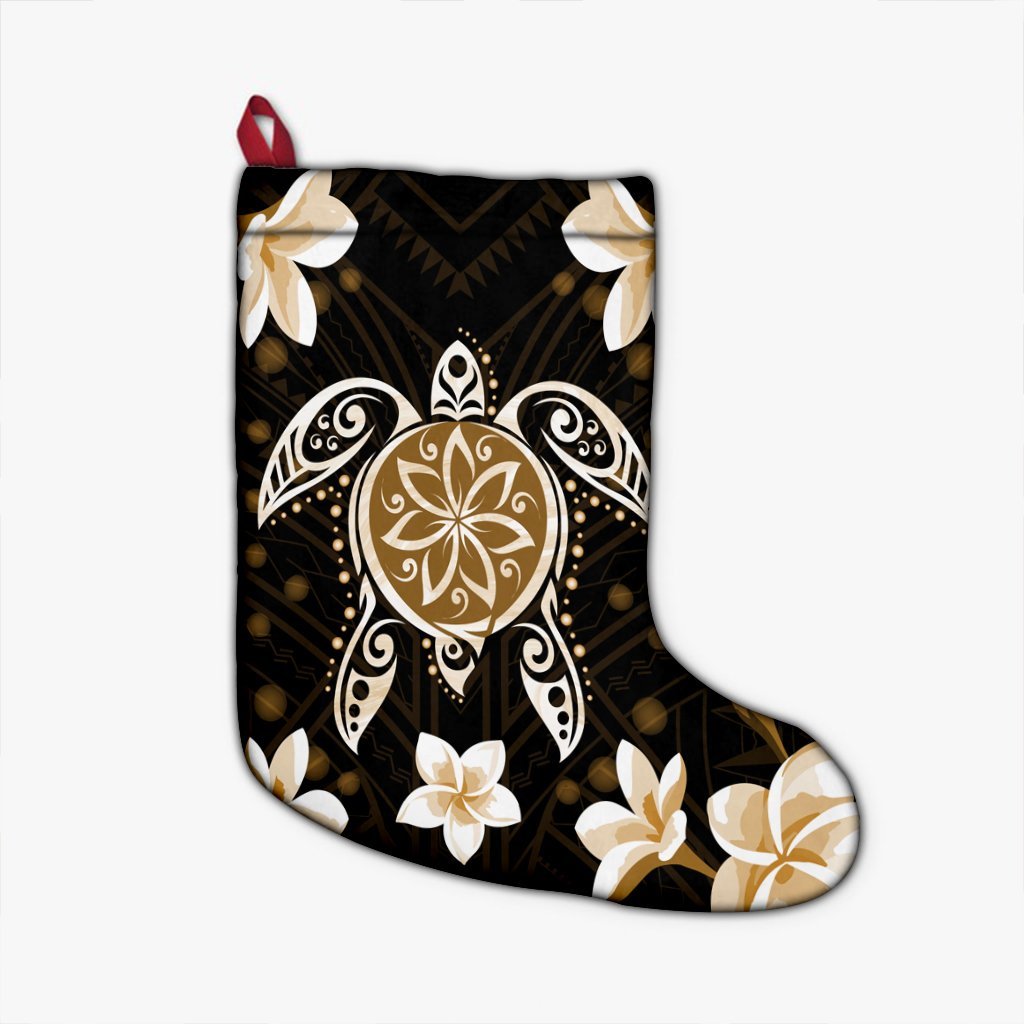 Hawaiian Gold Turtle Plumeria Christmas Stocking AH Christmas Stocking 26 X 42 cm Black - Polynesian Pride